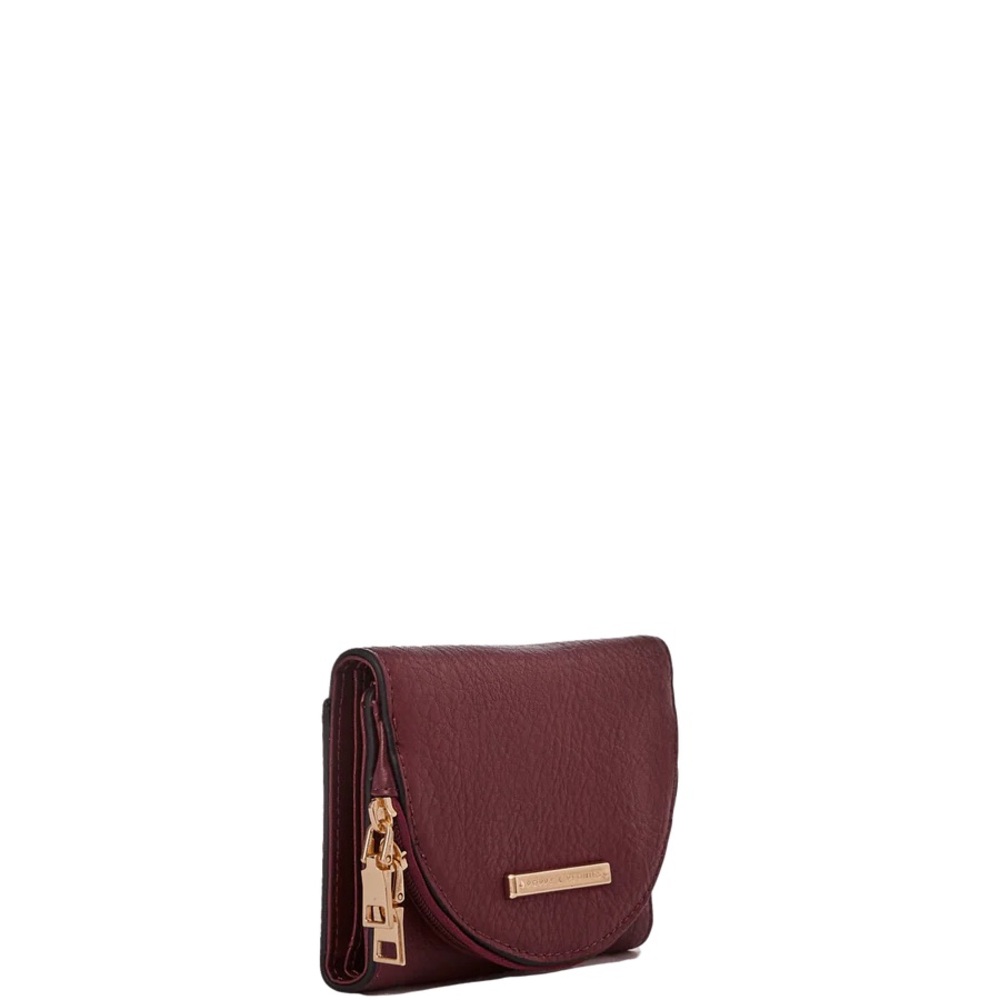 Poppy & Peonies Maroon Leather Fold Wallet with Gold Hardware - Picture 3 of 4